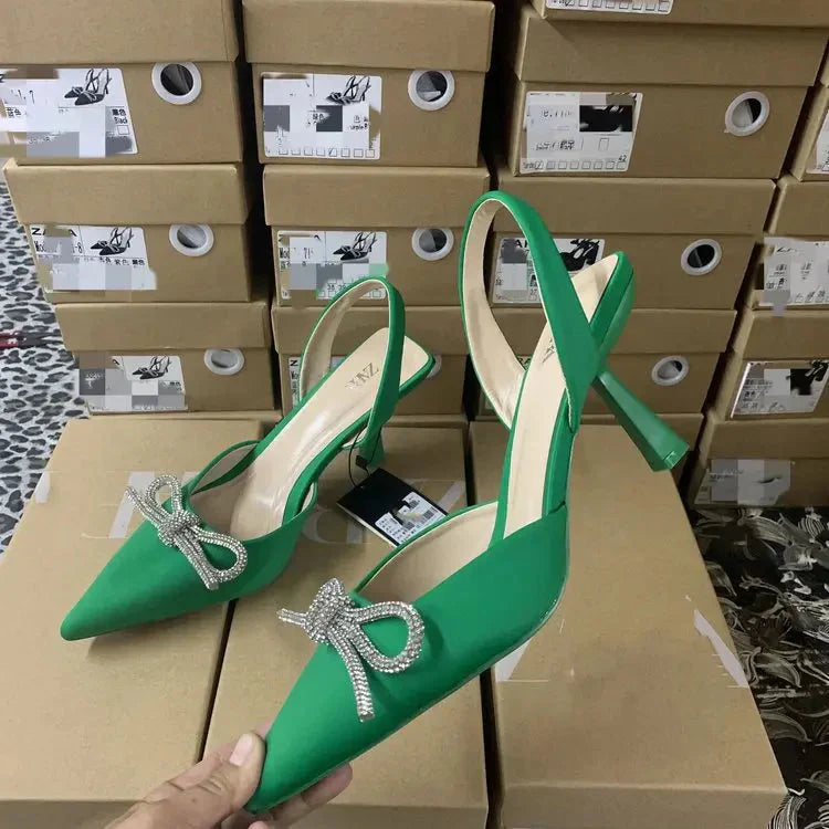 Lune London | Blue Women's Muller Shoes Baotou Bow Pointed High Heels Summer Fashion Hundred Sexy Women's Sandals Shoes Sandals High Heels