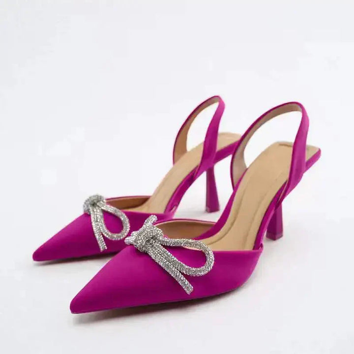 Lune London | Blue Women's Muller Shoes Baotou Bow Pointed High Heels Summer Fashion Hundred Sexy Women's Sandals Shoes Sandals High Heels
