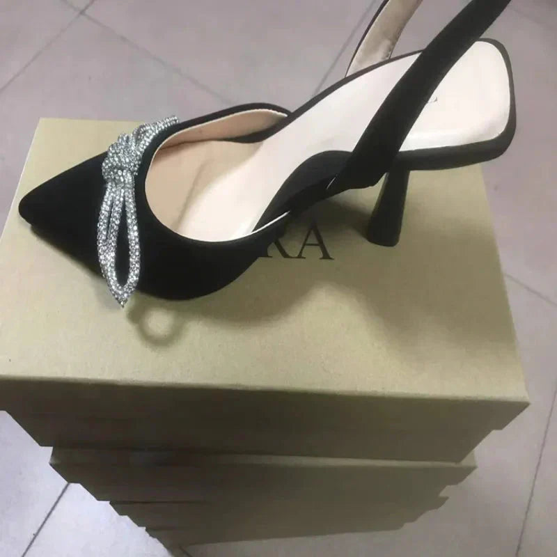 Lune London | Blue Women's Muller Shoes Baotou Bow Pointed High Heels Summer Fashion Hundred Sexy Women's Sandals Shoes Sandals High Heels