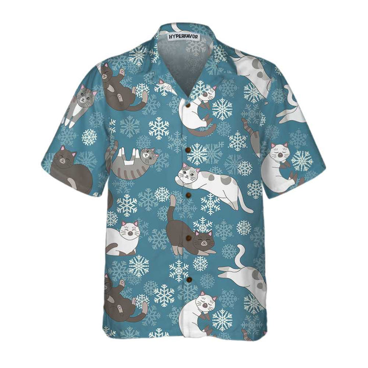 Lune London | Blue snowflake print Hawaiian shirt, fun Christmas Aloha shirt