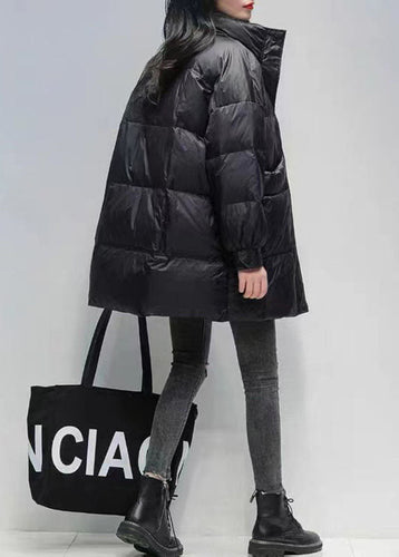 Lune London | Oversized black goose down winter coat with high collar and pockets