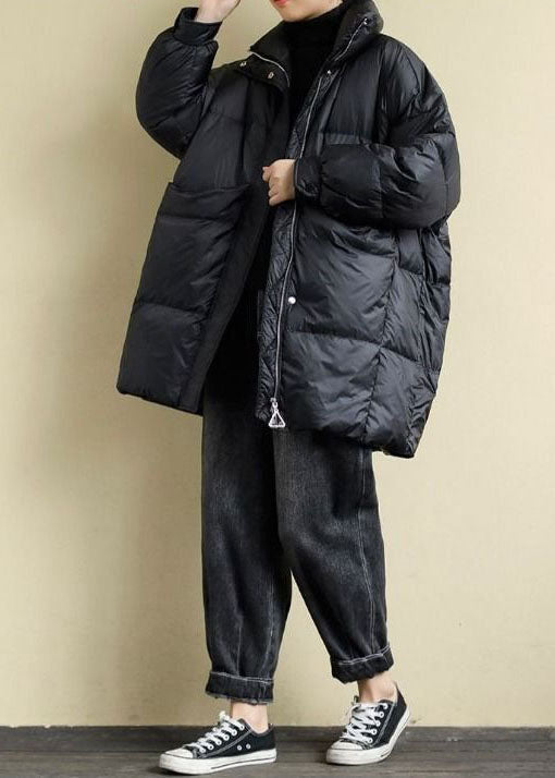 Lune London | Oversized black goose down winter coat with high collar and pockets