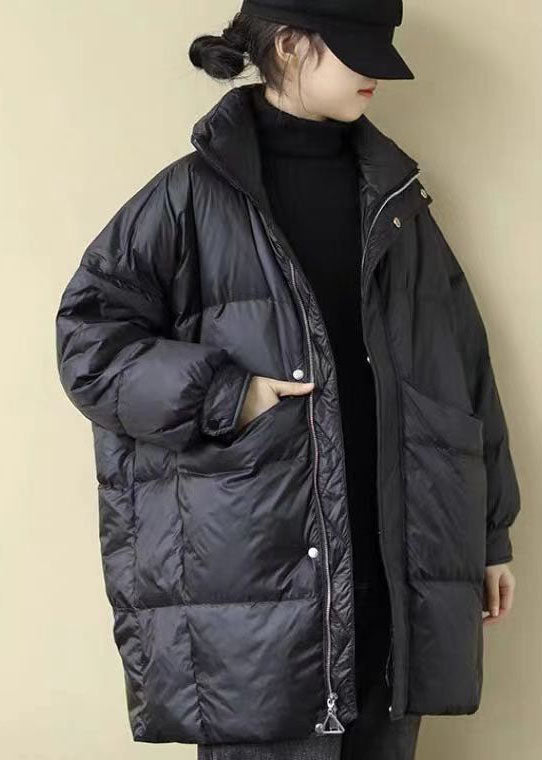 Lune London | Oversized black goose down winter coat with high collar and pockets