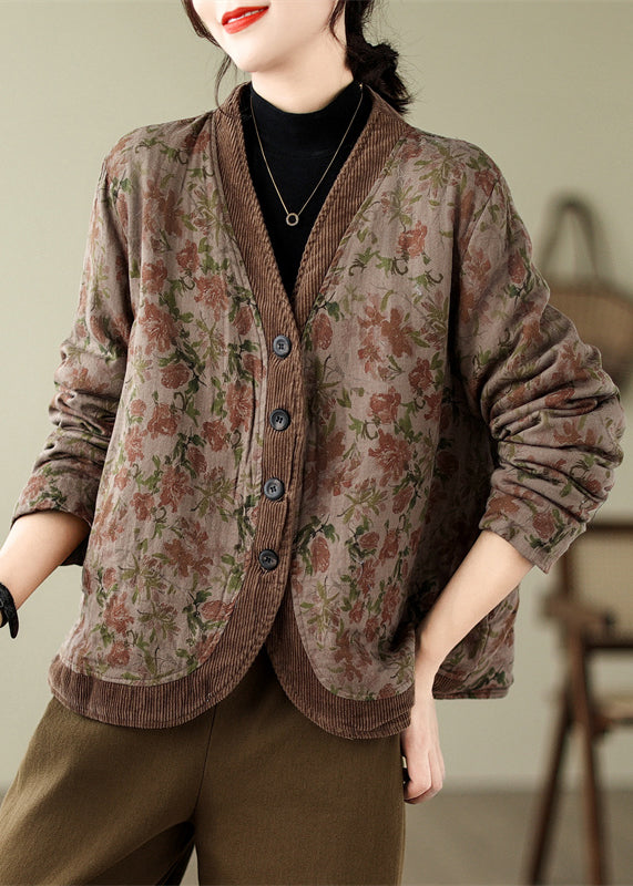 Lune London | V-Neck Print Button Fine Cotton Filled Jackets
