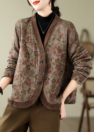 Lune London | V-Neck Print Button Fine Cotton Filled Jackets