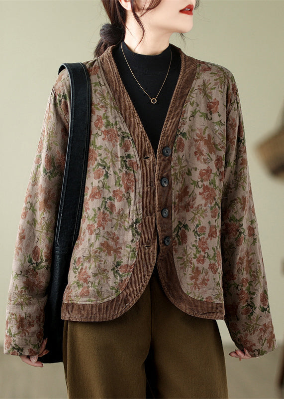 Lune London | V-Neck Print Button Fine Cotton Filled Jackets