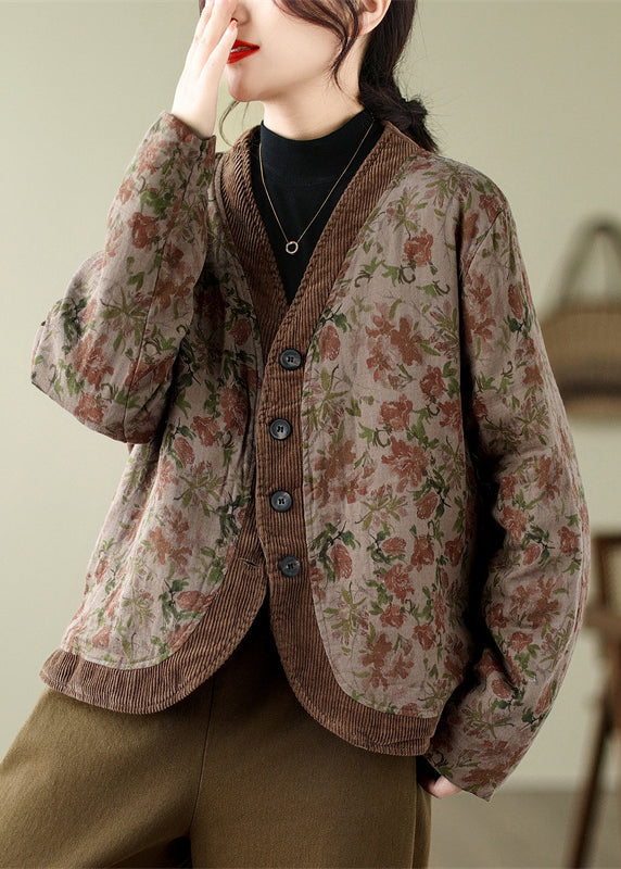 Lune London | V-Neck Print Button Fine Cotton Filled Jackets