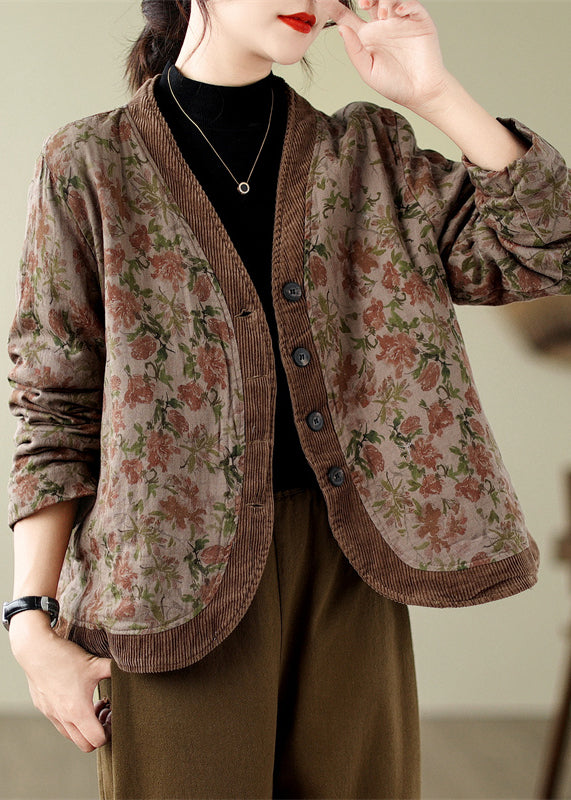 Lune London | V-Neck Print Button Fine Cotton Filled Jackets
