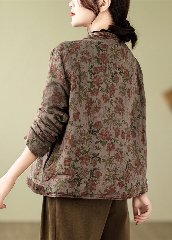 Lune London | V-Neck Print Button Fine Cotton Filled Jackets