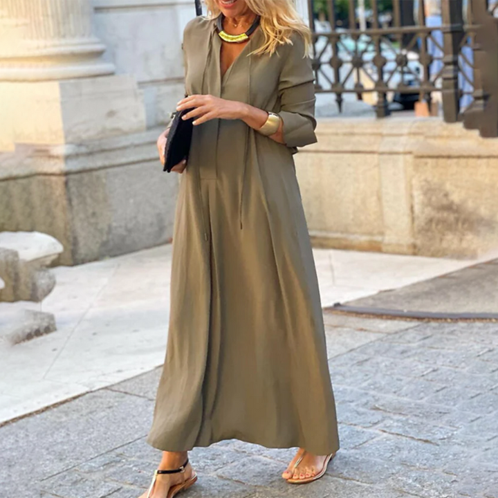 Lune London | Elegant Long Summer Dress with Mid-Length Sleeves and A V-Neck