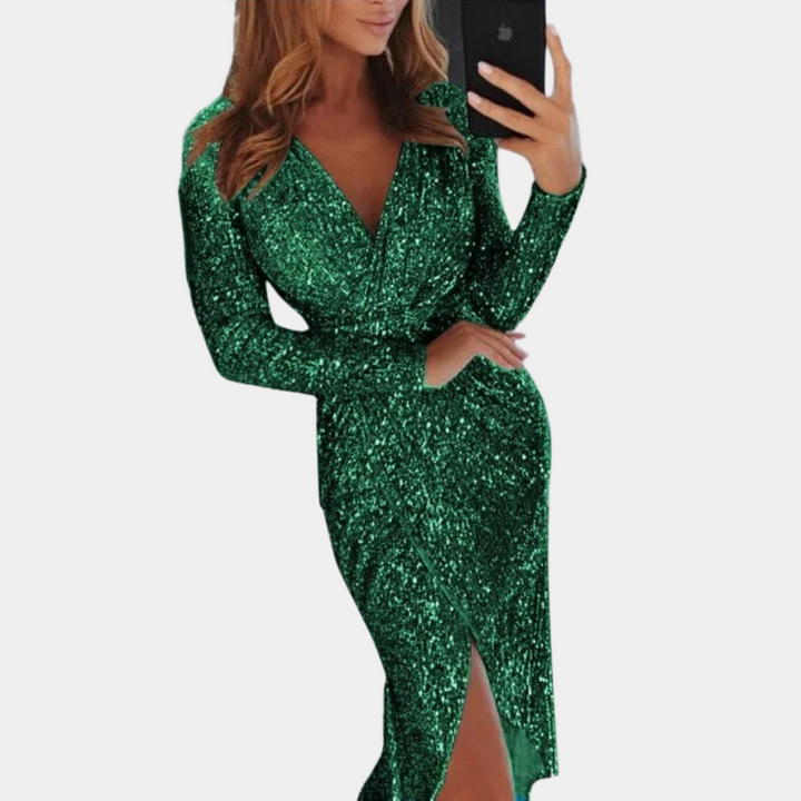 Lune London | Women's sequin dress with slit in the front