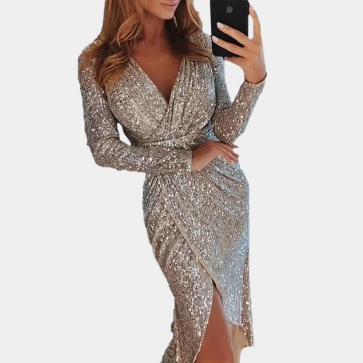 Lune London | Women's sequin dress with slit in the front