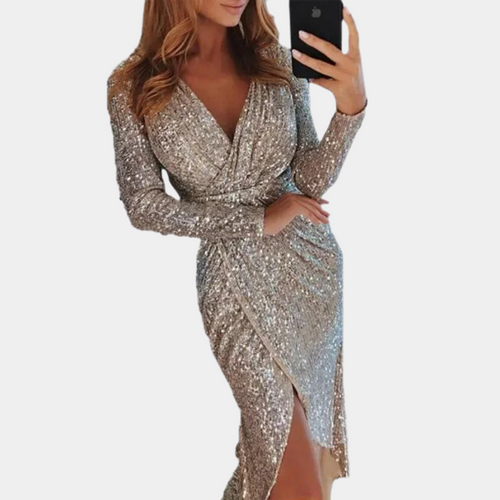 Lune London | Women's sequin dress with slit in the front