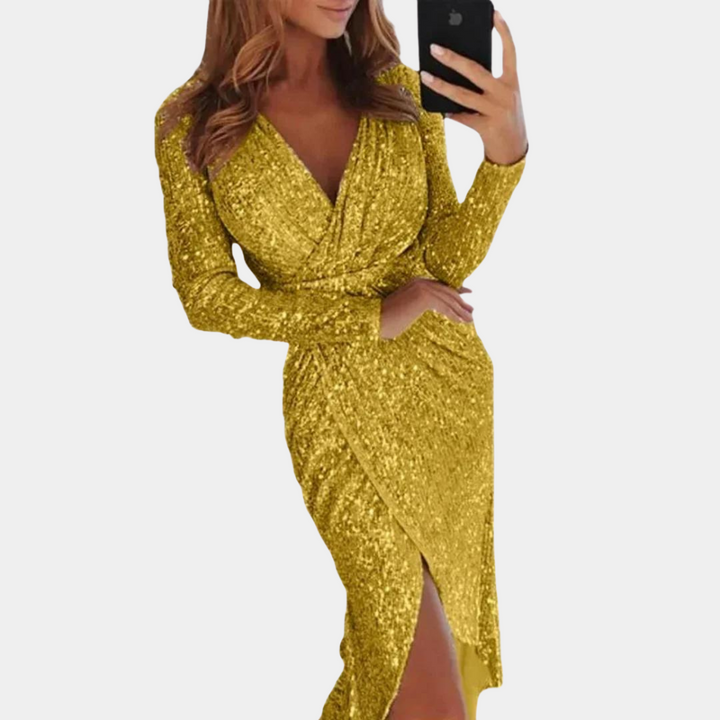 Lune London | Women's sequin dress with slit in the front