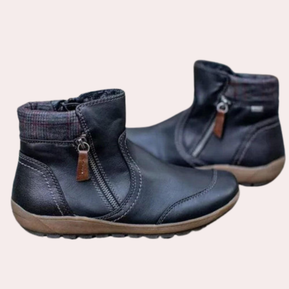 Lune London | Ankle Boots - Real Leather - Zipper - Comfortable Rubber Sole - Round Toe