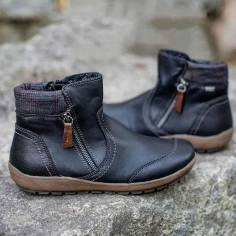 Lune London | Ankle Boots - Real Leather - Zipper - Comfortable Rubber Sole - Round Toe