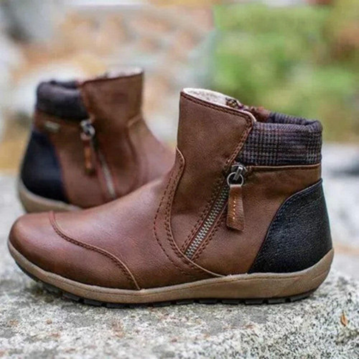 Lune London | Ankle Boots - Real Leather - Zipper - Comfortable Rubber Sole - Round Toe