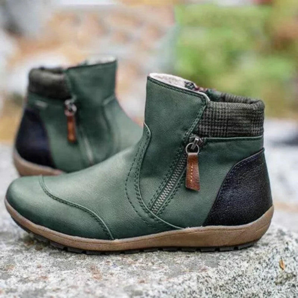 Lune London | Ankle Boots - Real Leather - Zipper - Comfortable Rubber Sole - Round Toe