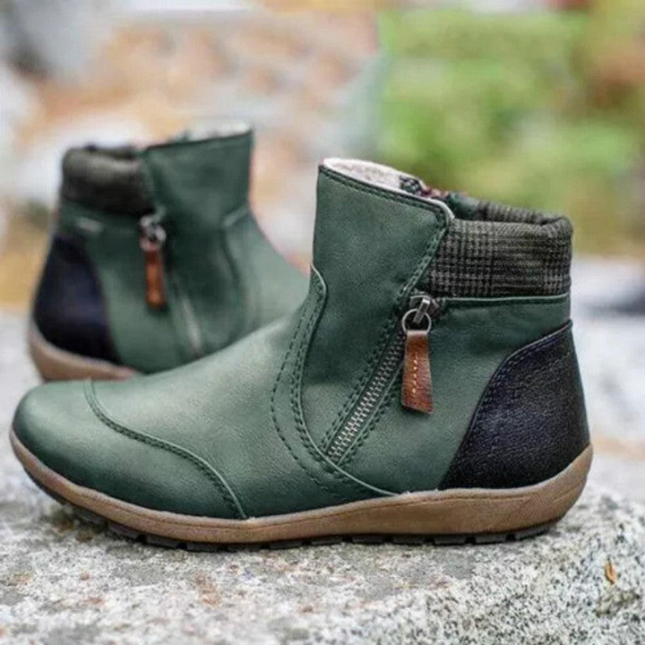 Lune London | Ankle Boots - Real Leather - Zipper - Comfortable Rubber Sole - Round Toe