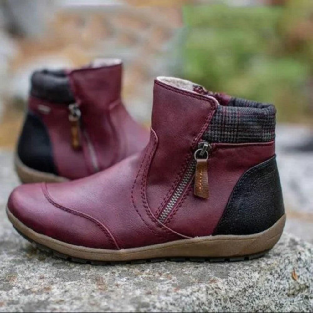 Lune London | Ankle Boots - Real Leather - Zipper - Comfortable Rubber Sole - Round Toe