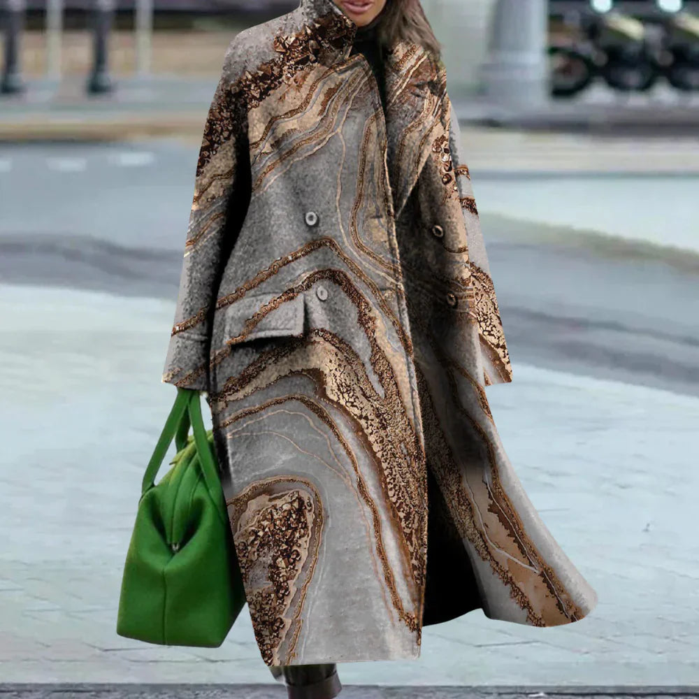 Lune London | Coat - Plus Size - Full Length - Wool - Abstract Pattern - Button Closure