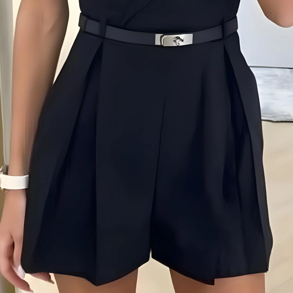 Lune London | Sleeveless Jumpsuit Wrap V-Neck Tailored Belt Pleated Shorts Tailored Fit