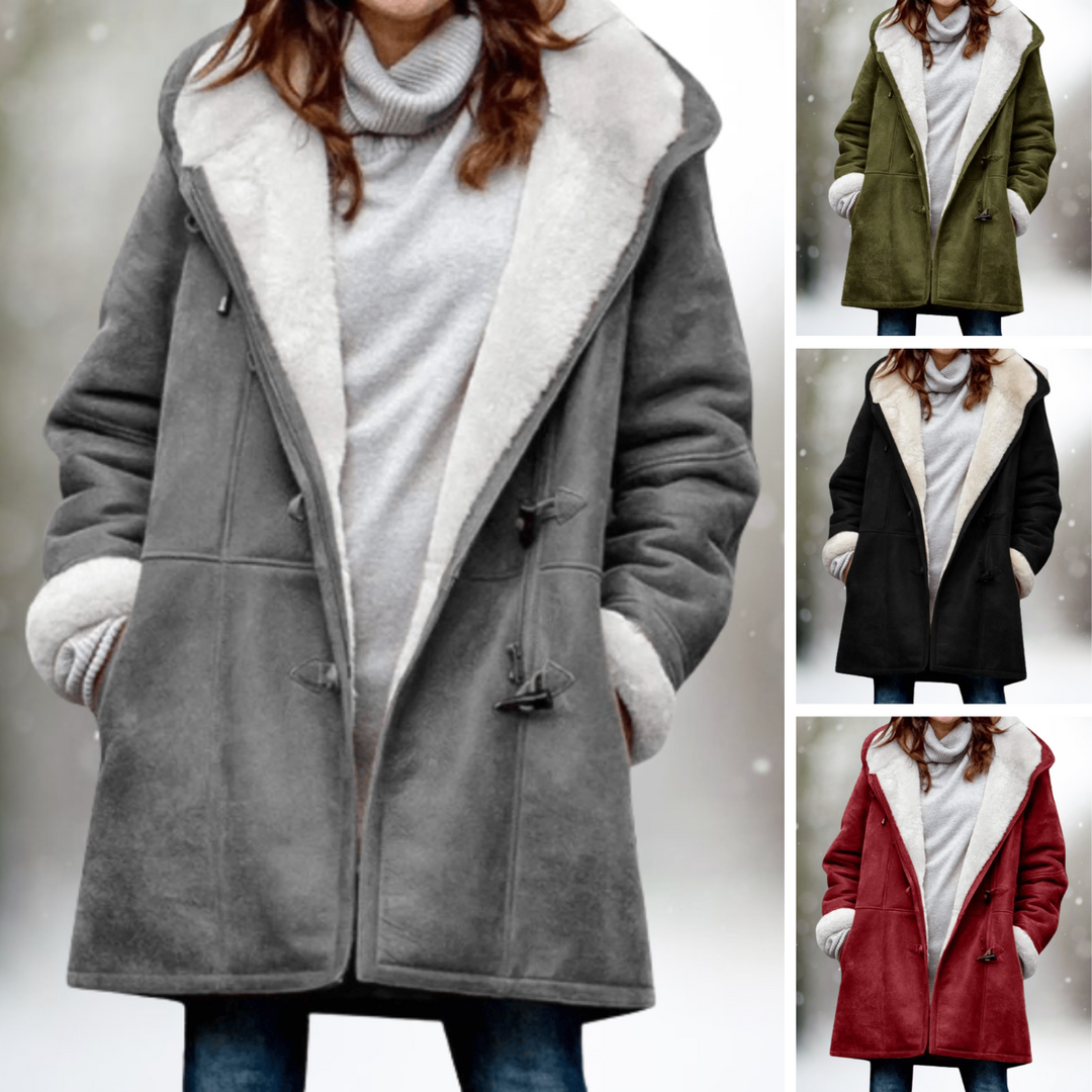 Lune London | Veste en fleece de haute qualité en daim avec capuchon mi-long
