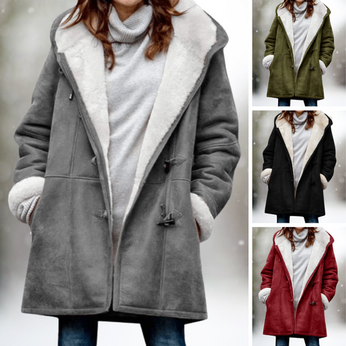 Lune London | Veste en fleece de haute qualité en daim avec capuchon mi-long