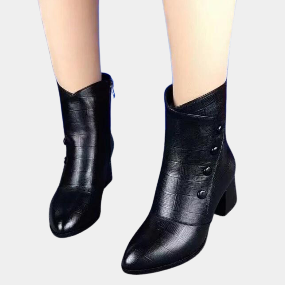 Lune London | Ankle boots - Structured finish - Block heel - Rounded toes - Side buttons