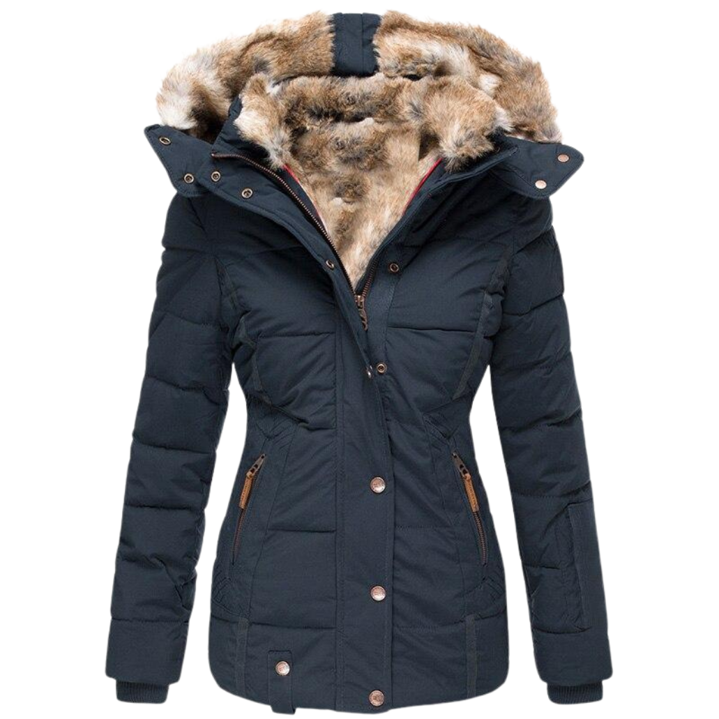 Lune London | quilted winter coat for women with fur collar