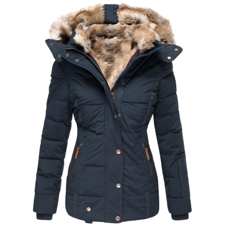 Lune London | quilted winter coat for women with fur collar