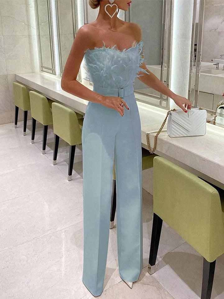 Chic und Stil | Combination Tube with Straight Shape Bustier with Feathers Elegant Woman White