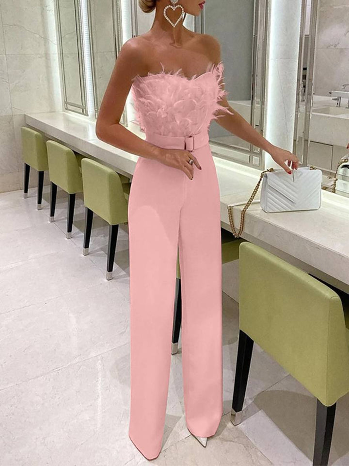 Chic und Stil | Combination Tube with Straight Shape Bustier with Feathers Elegant Woman White