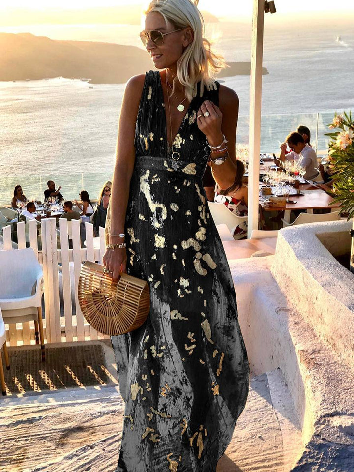 Lune London | Long Dress Bronze Glossy Sequins V-Neck Sleeveless Elegant Women's Evening Dress Beach