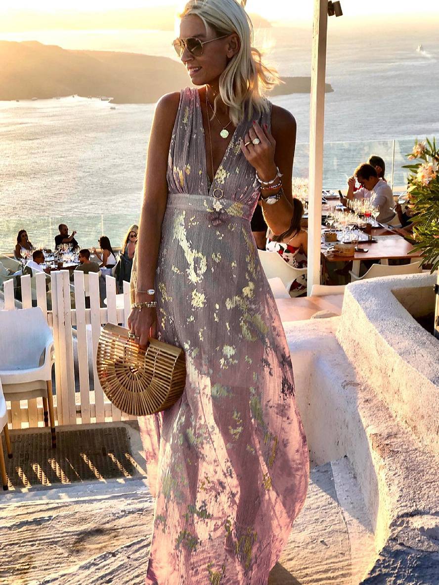 Lune London | Long Dress Bronze Glossy Sequins V-Neck Sleeveless Elegant Women's Evening Dress Beach