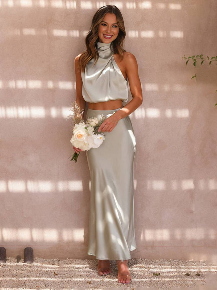 Lune London | Dress Guest Wedding Women Halter Sleeveless Women Elegant Evening Two-Piece Bridesmaid Dress