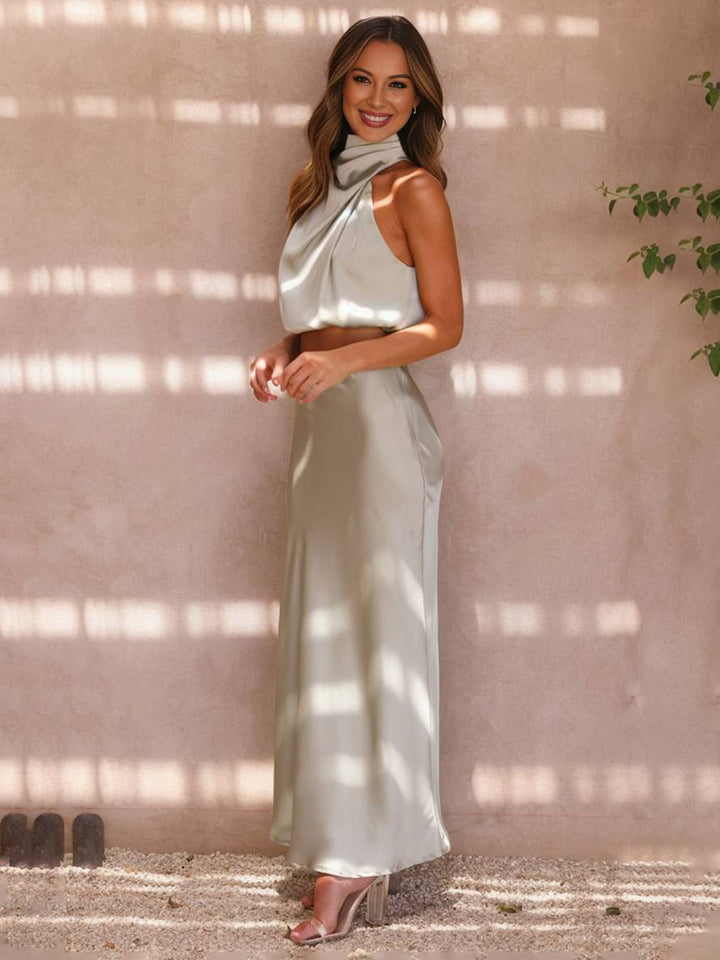 Lune London | Dress Guest Wedding Women Halter Sleeveless Women Elegant Evening Two-Piece Bridesmaid Dress