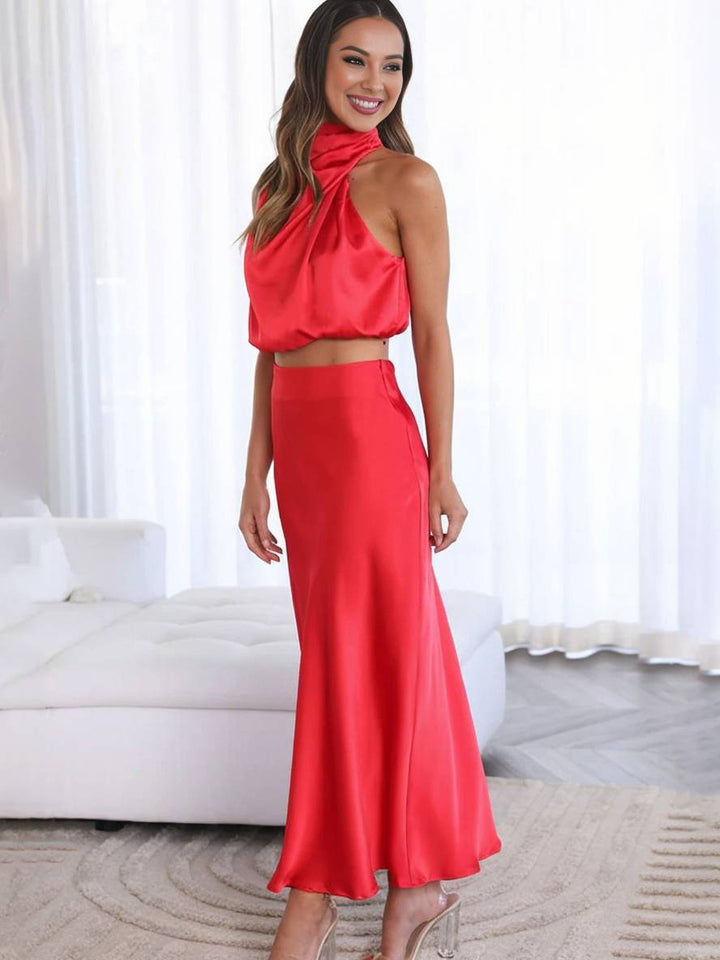 Lune London | Dress Guest Wedding Women Halter Sleeveless Women Elegant Evening Two-Piece Bridesmaid Dress