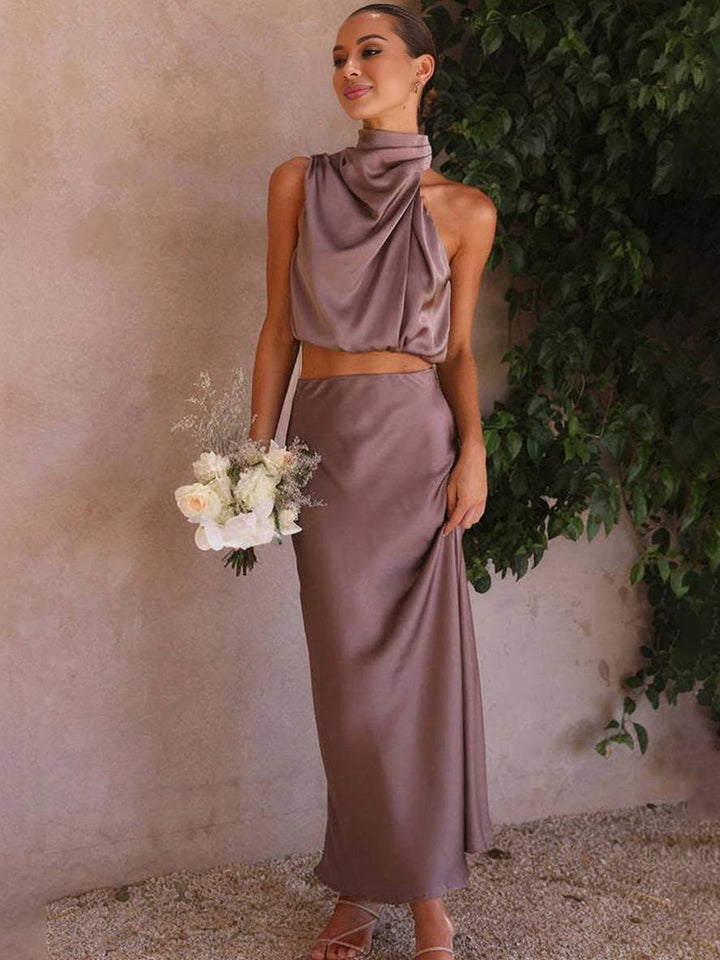 Lune London | Dress Guest Wedding Women Halter Sleeveless Women Elegant Evening Two-Piece Bridesmaid Dress