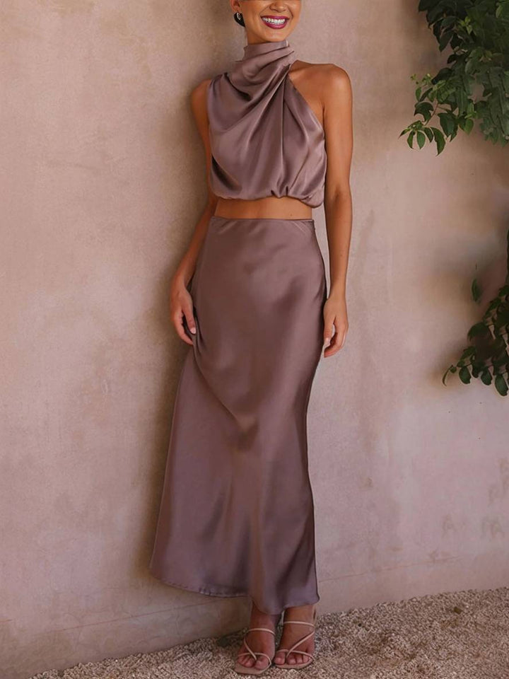 Lune London | Dress Guest Wedding Women Halter Sleeveless Women Elegant Evening Two-Piece Bridesmaid Dress