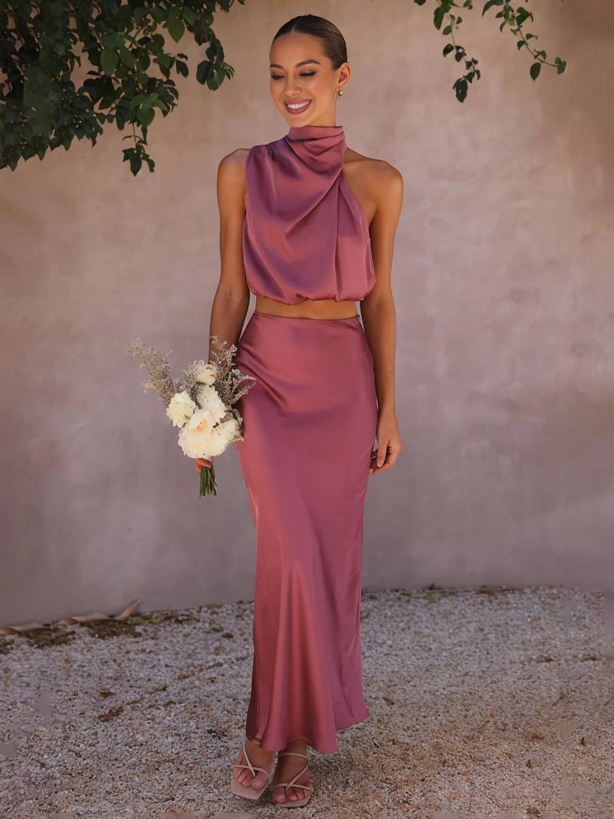 Lune London | Dress Guest Wedding Women Halter Sleeveless Women Elegant Evening Two-Piece Bridesmaid Dress