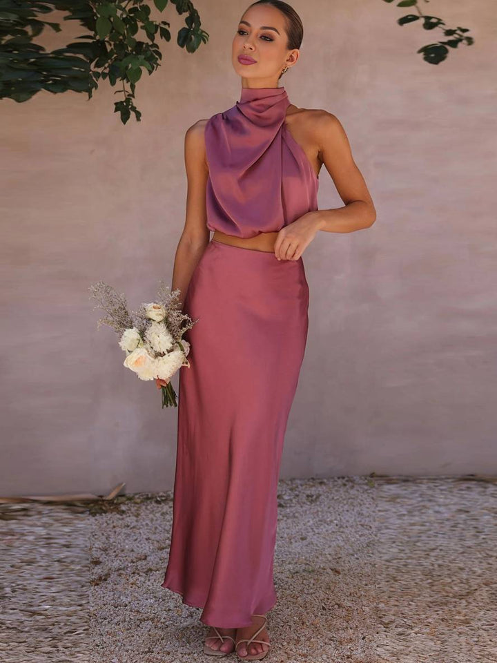Lune London | Dress Guest Wedding Women Halter Sleeveless Women Elegant Evening Two-Piece Bridesmaid Dress
