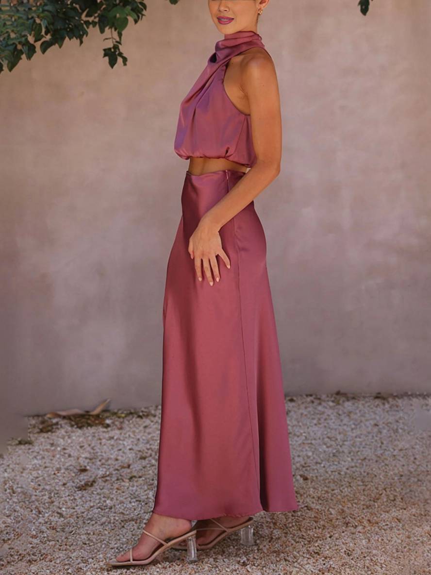 Lune London | Dress Guest Wedding Women Halter Sleeveless Women Elegant Evening Two-Piece Bridesmaid Dress
