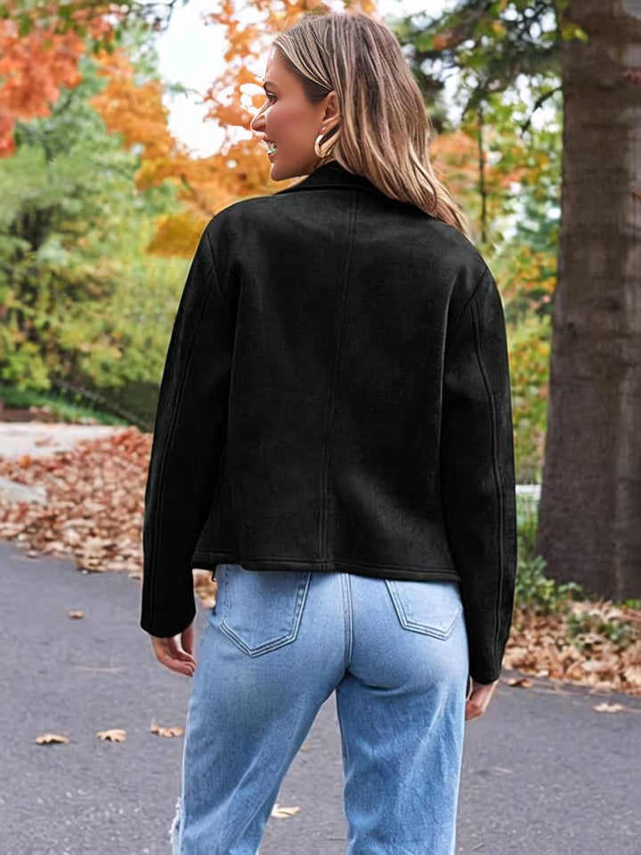Lune London | Perfect Suede Jacket Made of Suedine with Zipper Pockets Notch Collar Long Sleeves Women Casual Fashion
