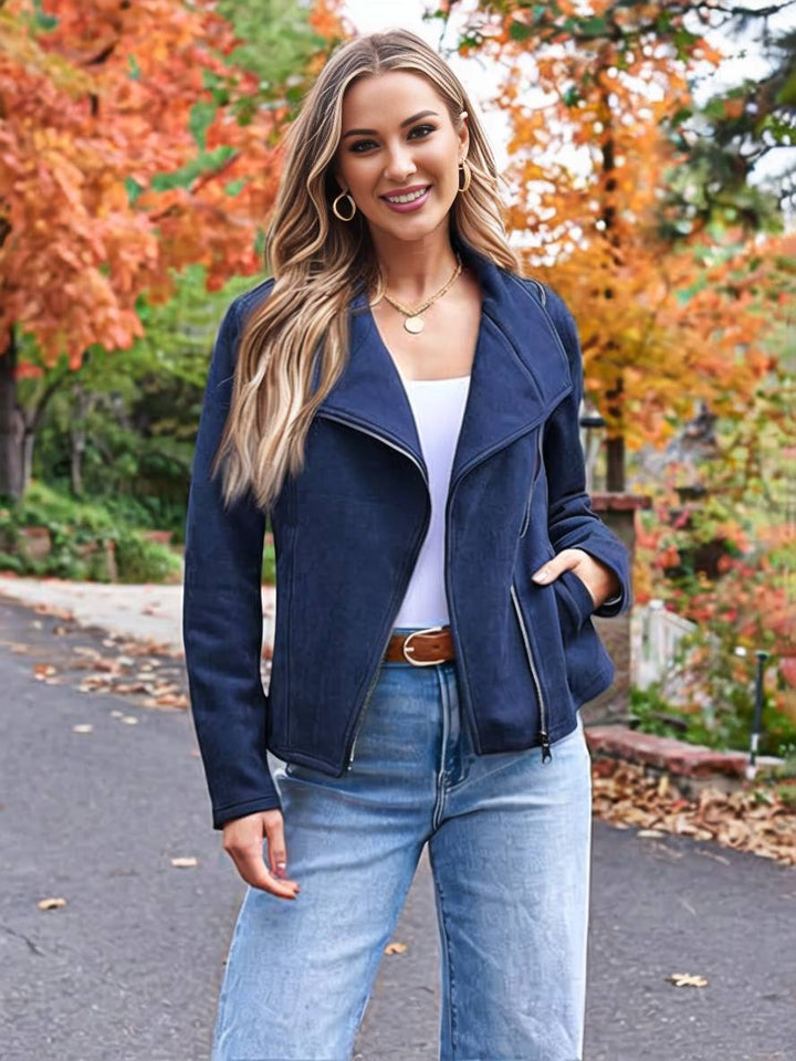 Lune London | Perfect Suede Jacket Made of Suedine with Zipper Pockets Notch Collar Long Sleeves Women Casual Fashion