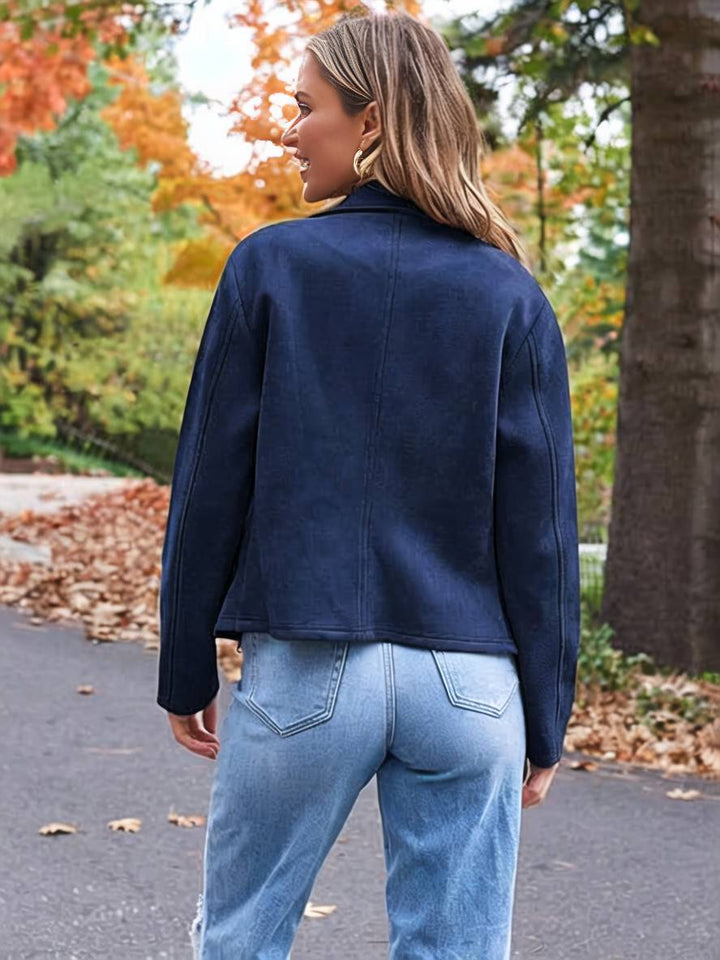 Lune London | Perfect Suede Jacket Made of Suedine with Zipper Pockets Notch Collar Long Sleeves Women Casual Fashion
