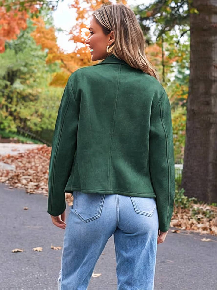 Lune London | Perfect Suede Jacket Made of Suedine with Zipper Pockets Notch Collar Long Sleeves Women Casual Fashion