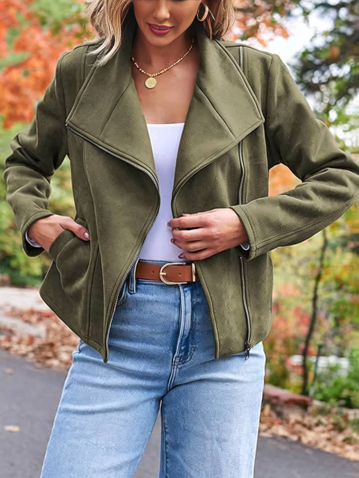 Lune London | Perfect Suede Jacket Made of Suedine with Zipper Pockets Notch Collar Long Sleeves Women Casual Fashion