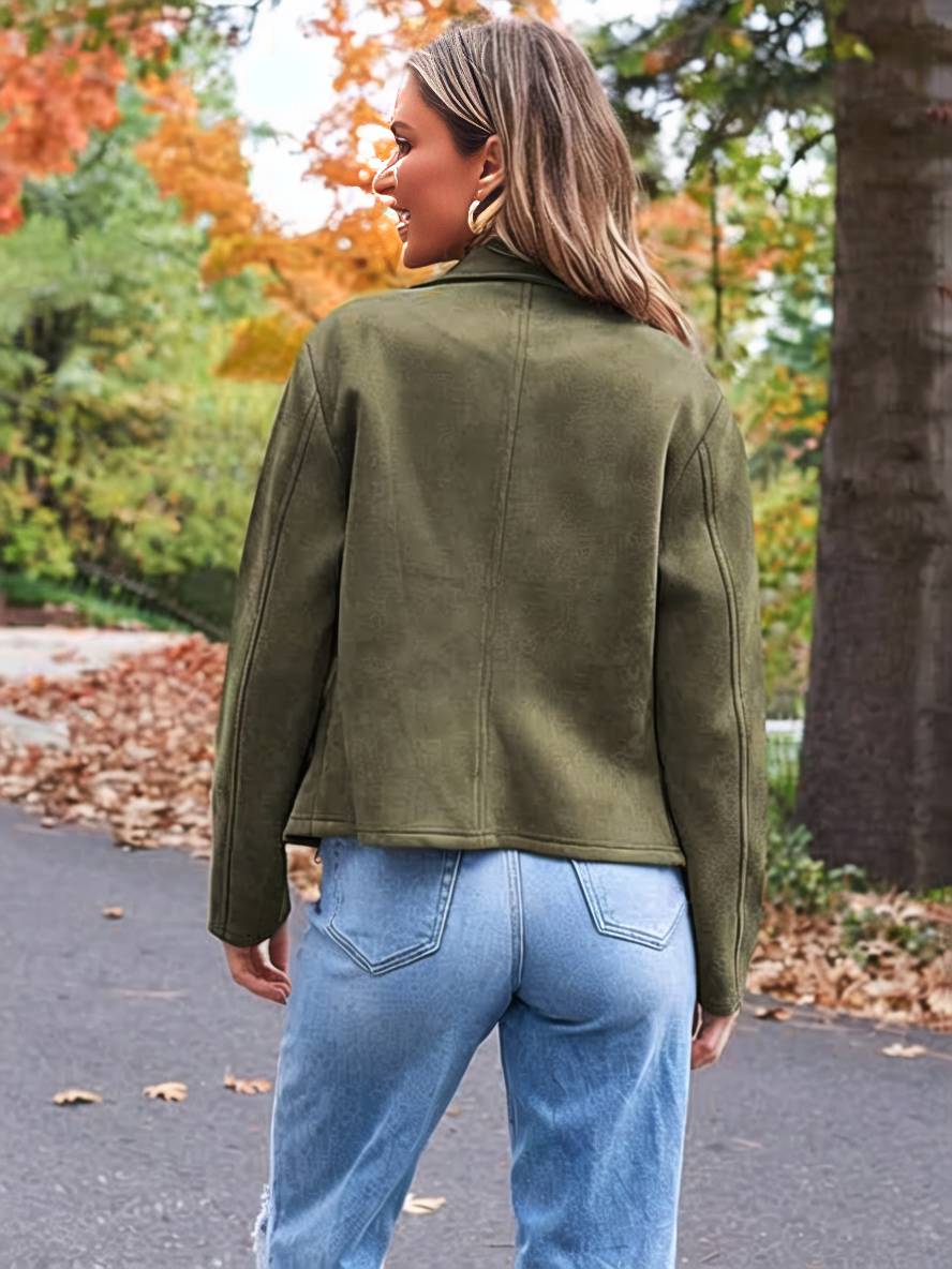 Lune London | Perfect Suede Jacket Made of Suedine with Zipper Pockets Notch Collar Long Sleeves Women Casual Fashion