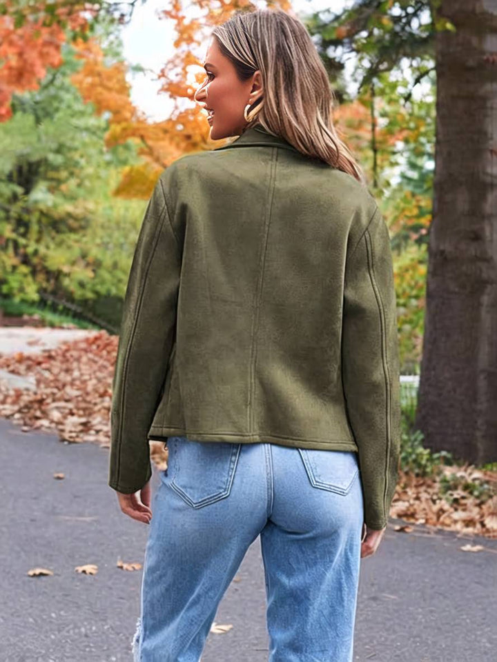 Lune London | Perfect Suede Jacket Made of Suedine with Zipper Pockets Notch Collar Long Sleeves Women Casual Fashion